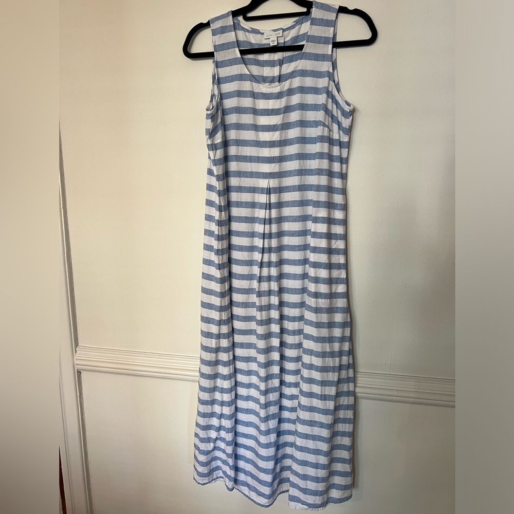 J Jill J. Jill Love Linen sleeveless striped blue white dress Medium Petite